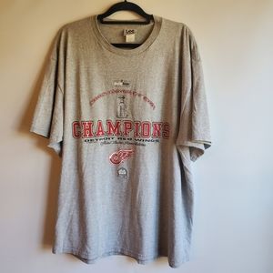 CHAMPION DETROIT RED WING JERSEY GRAY RED TRIM SHORT SLEEVE SIZE 2XL
